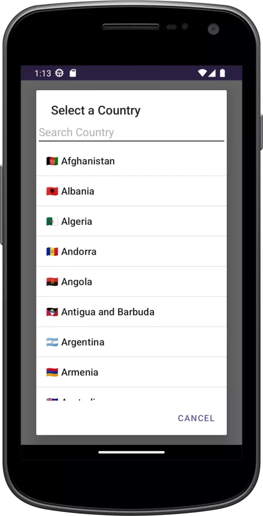 country picker android java kotlin