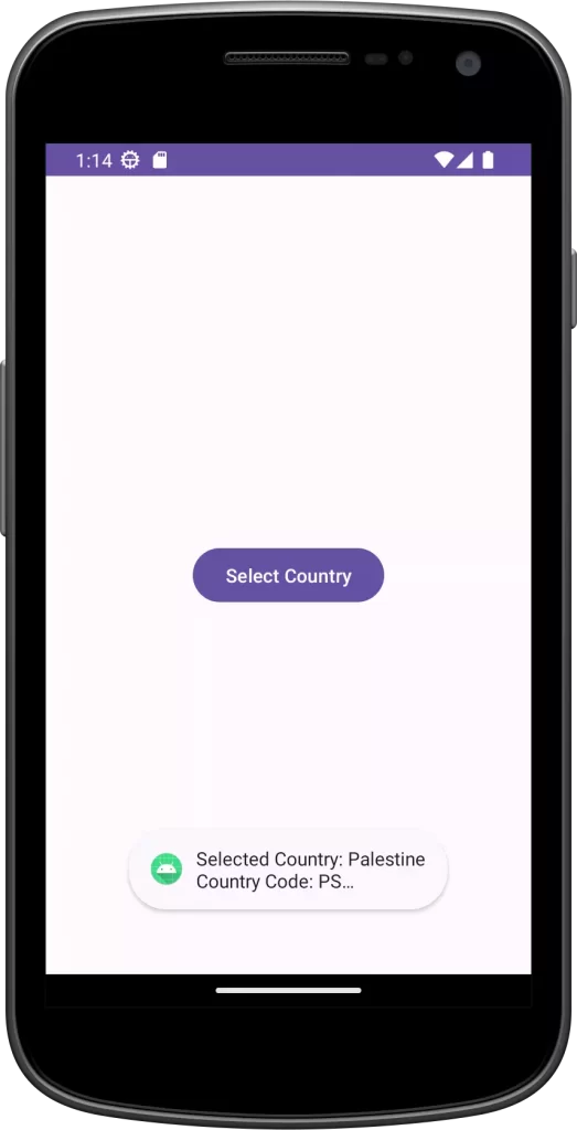 country picker android with flag code and phone code