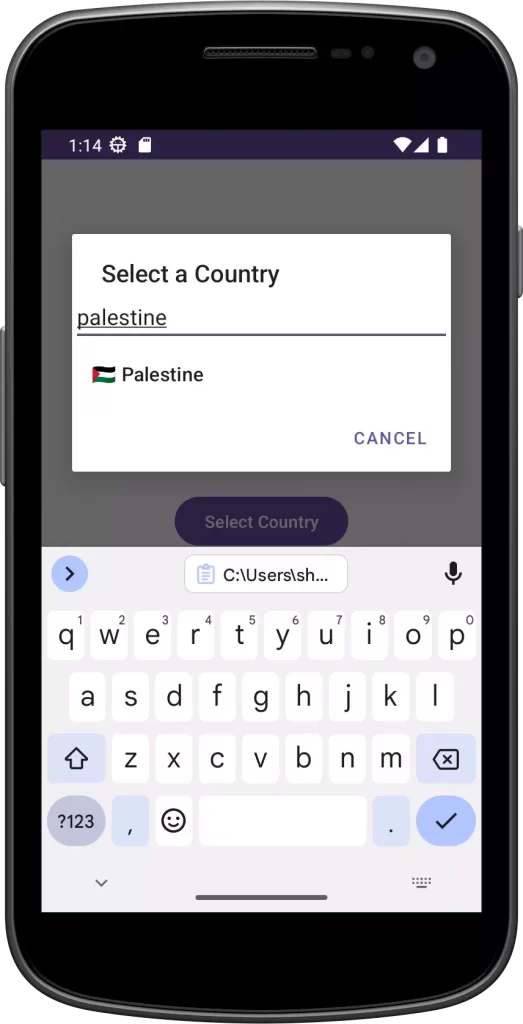 search country picker android